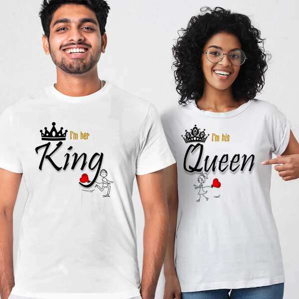 detekterbare tilskuer Stige Personalized t-shirt white for Couple Queen King